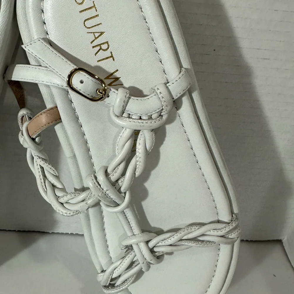 Stuart Weitzman Calypso Lift WHITE  Leather Platform Sandals SZ 8-8.5